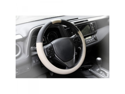 Оплетка, иск. замша+кожа, бежевая/черная, 38 см / M