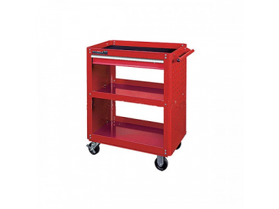 Тележка открытая, 3 полки и ящик, красная