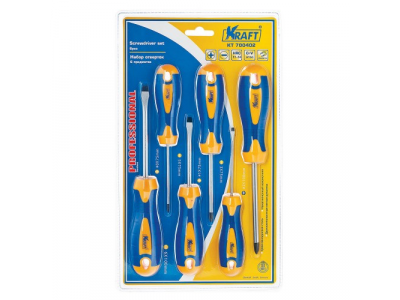 Набор отверток 6 шт. (Cr-V; двухкомп. рукоят; намагн. након) от KRAFT Набор отверток 6 шт. (Cr-V; двухкомп. рукоят; намагн. након)